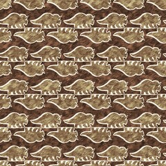 Hand drawn triceratops dinosaur seamless pattern. Gender Neutral Jurassic fossil silhouette for baby nursery. Gender neutral home decor for museum, extinction and textile design.  © Leah