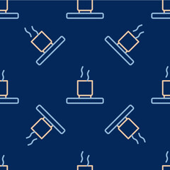 Line Cup of tea icon isolated seamless pattern on blue background. Vector