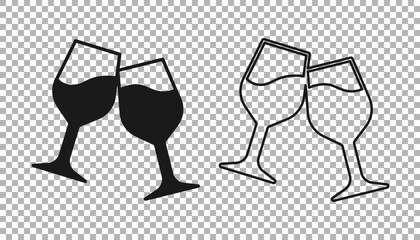 Black Wine glass icon isolated on transparent background. Wineglass sign. Vector