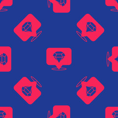 Red Diamond icon isolated seamless pattern on blue background. Jewelry symbol. Gem stone. Vector