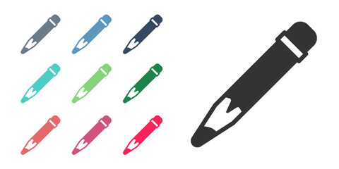 Black Pencil with eraser icon isolated on white background. Drawing and educational tools. School office symbol. Set icons colorful. Vector