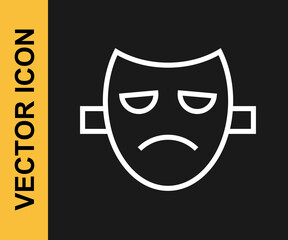 White line Drama theatrical mask icon isolated on black background. Vector