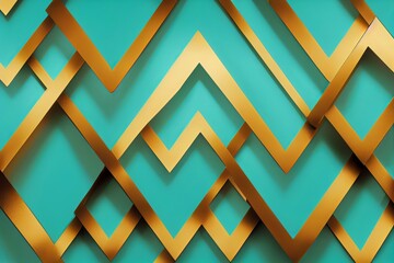 Turquoise geometric background with golden elements.