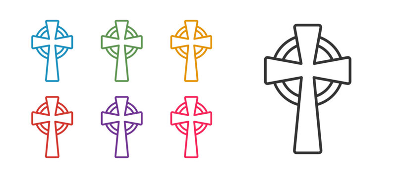 Set line Celtic cross icon isolated on white background. Happy Saint Patricks day. National Irish holiday. Set icons colorful. Vector