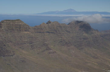 Guigui massif and island of Tenerife in the background. La Aldea de San Nicolas. Gran Canaria. Canary Islands. Spain.