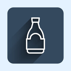 White line Soy sauce bottle icon isolated with long shadow background. Blue square button. Vector