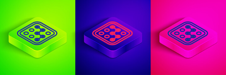 Isometric line Graphic password protection and safety access icon isolated on green, blue and pink background. Security, safety, protection, privacy concept. Square button. Vector