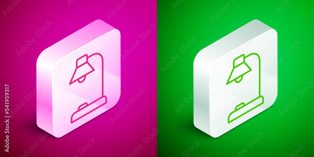 Canvas Prints isometric line table lamp icon isolated on pink and green background. silver square button. vector