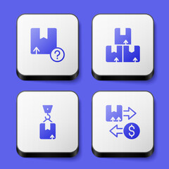 Obraz premium Set Carton cardboard box, Crane with and Tax icon. White square button. Vector