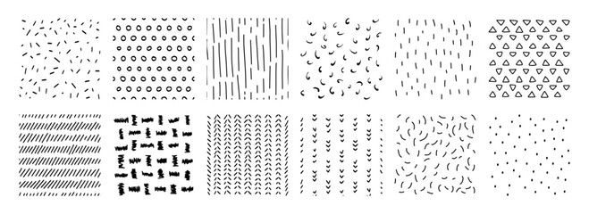 Set of abstract graphic black-white seamless patterns. Simple background for fabric, textile, linen, decoration, invitation, wallpaper, pattern fills, web page backdrop, print, gift and wrapping paper