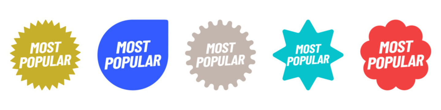 Most popular color sale sticker set. Promo badge with starburst design for sales leader advertising vector illustration isolated on white background