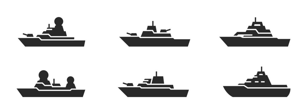 warship icon set. military ships and naval vessels. isolated vector images