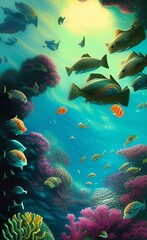 Fototapeta na wymiar Drawing the underwater world