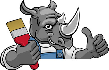 Rhino Painter Decorator Holding Paintbrush