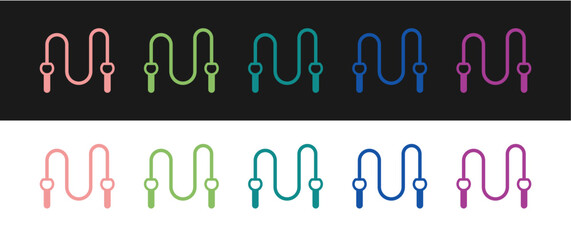 Set Jump rope icon isolated on black and white background. Skipping rope. Sport equipment. Vector
