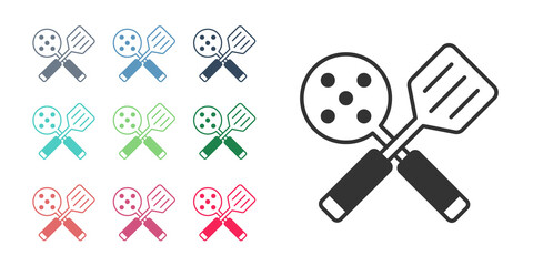 Black Spatula icon isolated on white background. Kitchen spatula icon. BBQ spatula sign. Barbecue and grill tool. Set icons colorful. Vector