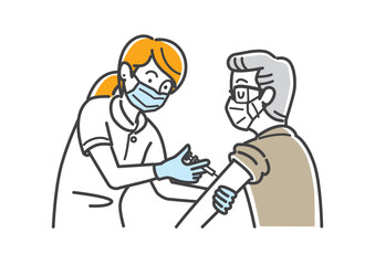 防接種を受ける高齢男性のイラスト素材