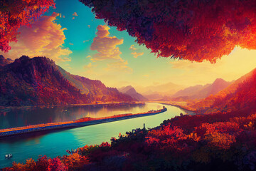 Colorful mountain high saturated background generative ai digital illustration