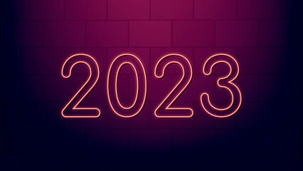 Ano novo 2023 em neon  - obrazy, fototapety, plakaty