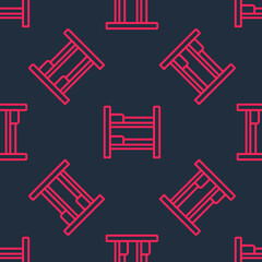 Red line Bunk bed icon isolated seamless pattern on black background. Vector
