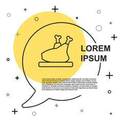 Black line Roasted turkey or chicken icon isolated on white background. Random dynamic shapes. Vector