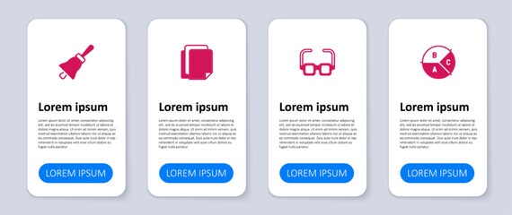 Set Pie chart infographic, Glasses, File document and Ringing bell. Business infographic template. Vector