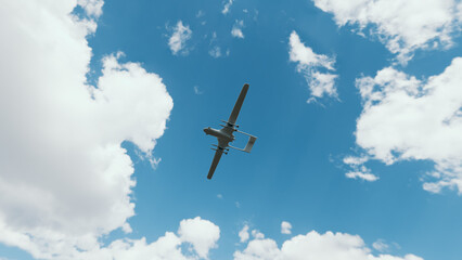 Military drone with missiles in the sky, unmanned combat aerial vehicle, 3d render