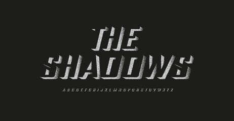 3D shadows font, volume letters, halftone dots alphabet. Creative high bold with points outline typeset for logo, headline and monogram. Vector typographic design - obrazy, fototapety, plakaty