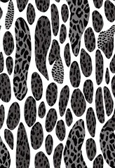 Seamless animal skin pattern. Leopard spots pattern. Black and white wildlife background. For fabric, textile, wrapping, cover, web etc. 10 eps design.