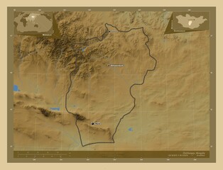 Ovorhangay, Mongolia. Physical. Labelled points of cities