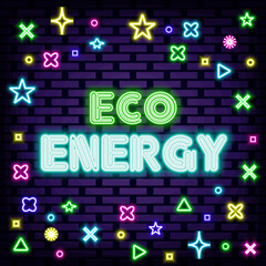 Eco energy Neon Sign Vector. Bright signboard. Neon text. Bright colored vector. Vector Illustration
