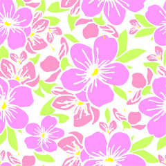 seamless pattern of pink silhouettes of flowers on a white background, texture, design
