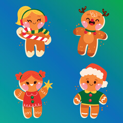 hand drawn flat gingerbread man cookies collection vector design illustration