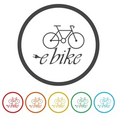 Electric bicycle icon. Set icons in color circle buttons