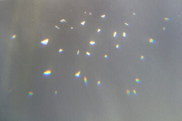 Rainbow light crystal leak overlay background. Prism glass flare effect texture. Sunlight rays,...