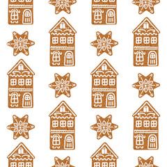 Seamless christmas pattern with gingerbread cookies