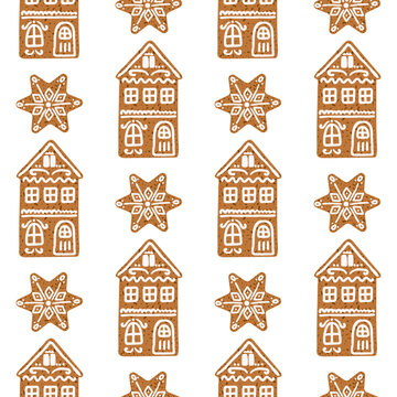 Seamless christmas pattern with gingerbread cookies