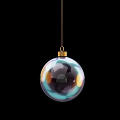 Glass ball with colored highlights. Christmas template for postcard or presentation. Christmas tree toy with a unique pattern. Festive creative. 3d rendering.