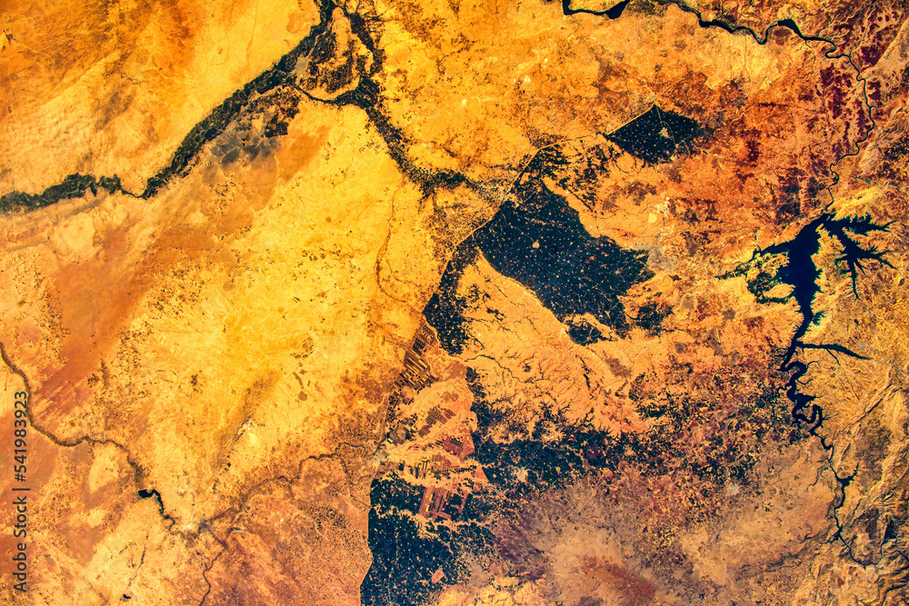 Wall mural land features in the middle east. design element. digital enhancement. elements by nasa