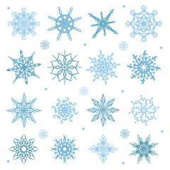 set of snowflakes on white background