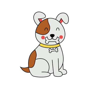 Cute cartoon dog holding a bone png file with transparent background.