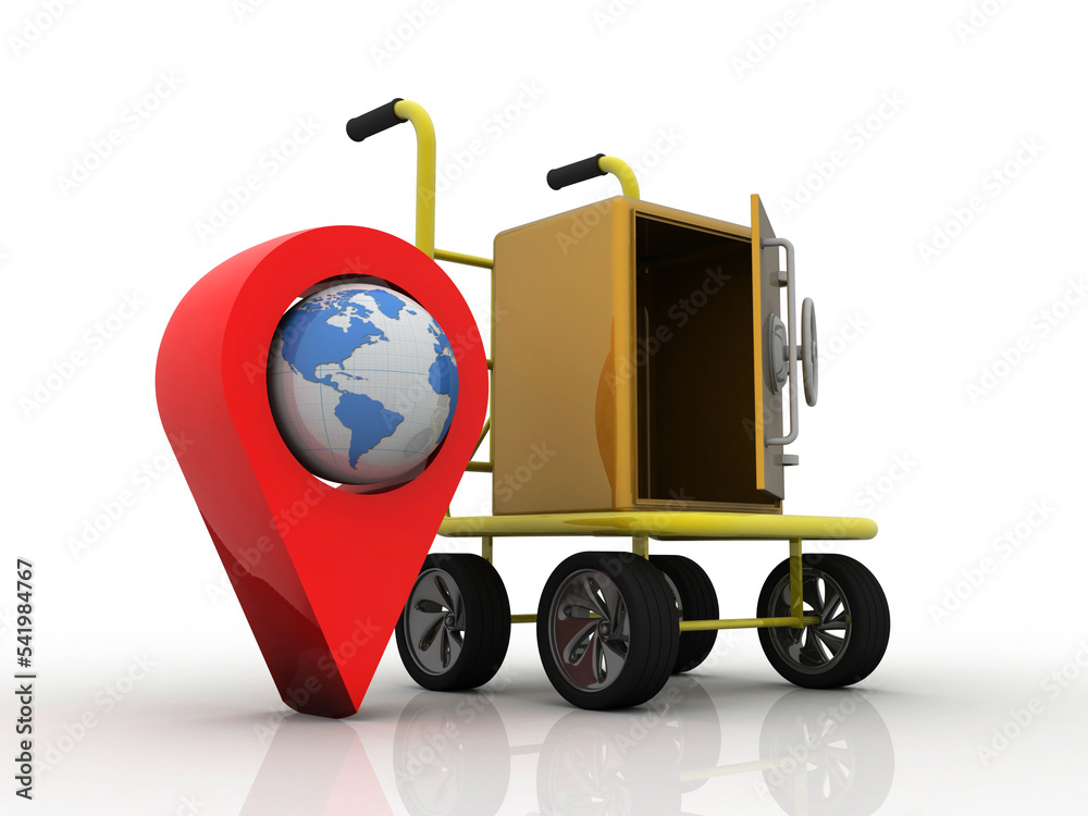 Poster 3d rendering red map pointer with locker
