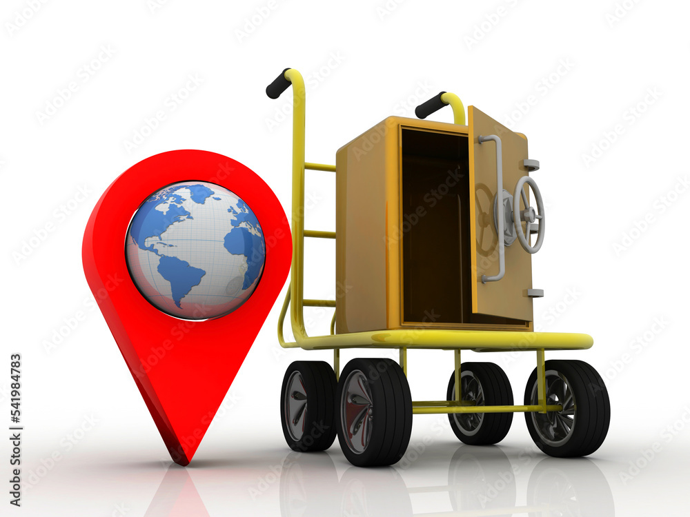 Poster 3d rendering red map pointer with locker