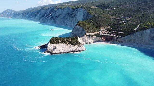 The beautiful turquoise blue color of the Ionian Sea that surrounds the Greek island of Lefkada and Potro Katsiki beach