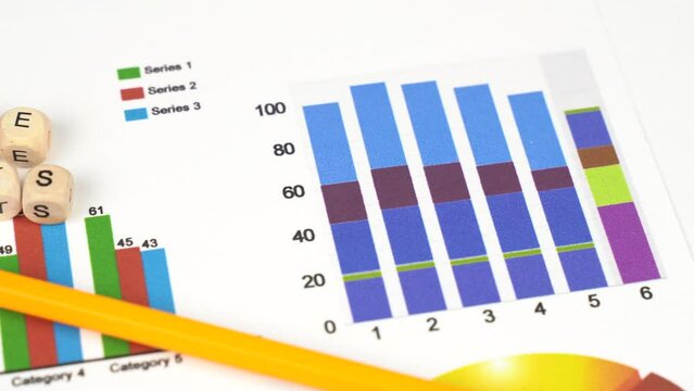 Business concept. Moving the camera from business diagrams to cubes with the inscription - Price Charts