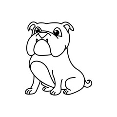 Cute bulldog cartoon characters vector illustration. For kids coloring book.