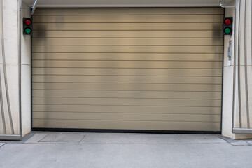 Closeup sectional driveway traffic lights parking garage