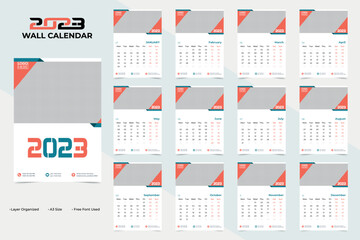 Creative and Simple 2023 Happy New Year WallCalendar Template Design

