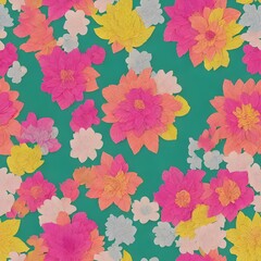 I am looking at a piece of art that is made up of many different colored paper flowers. The flowers are all sizes and arranged in a design on the paper.