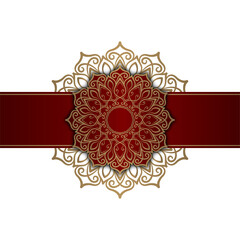 luxury mandala ornament, red and gold, round border